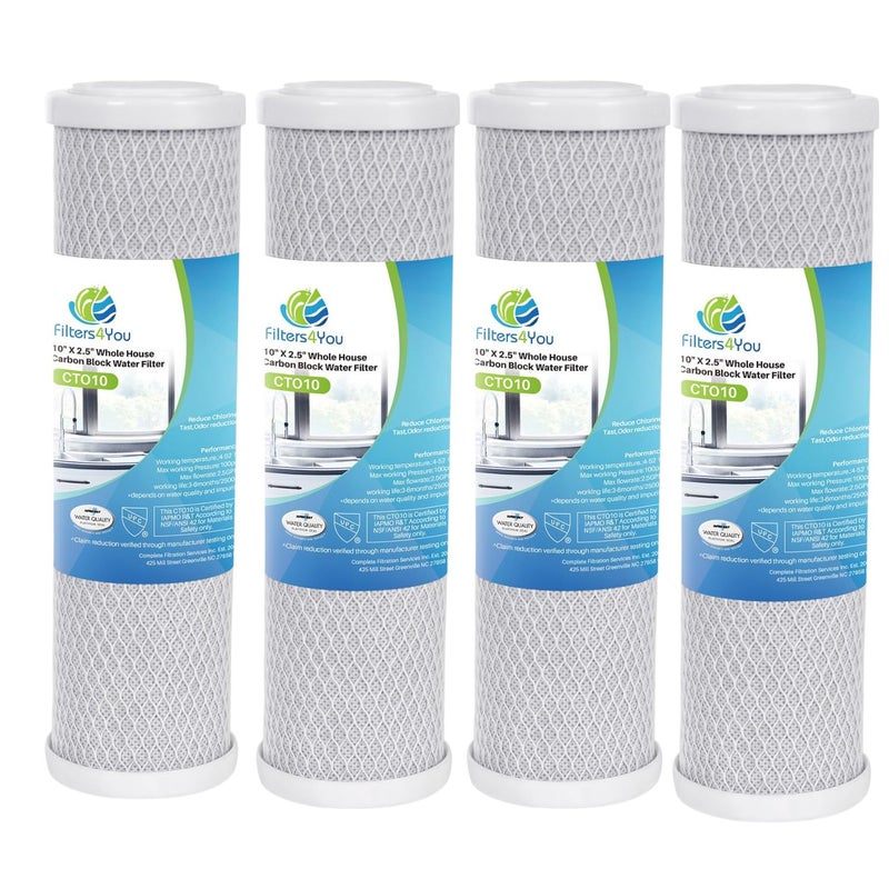 CFS â€“ 10" x 2.5" Replacement GE GXWH04F Activated Carbon Block Filter - Universal 10 inch Filter for GE HOUSEHOLD PRE-FILTRATION SYSTEM â€“ 4 Pack - Image 1